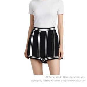 Maje Parisian Stripe Skort Mini Skirt Shorts Black White Stretch US 8